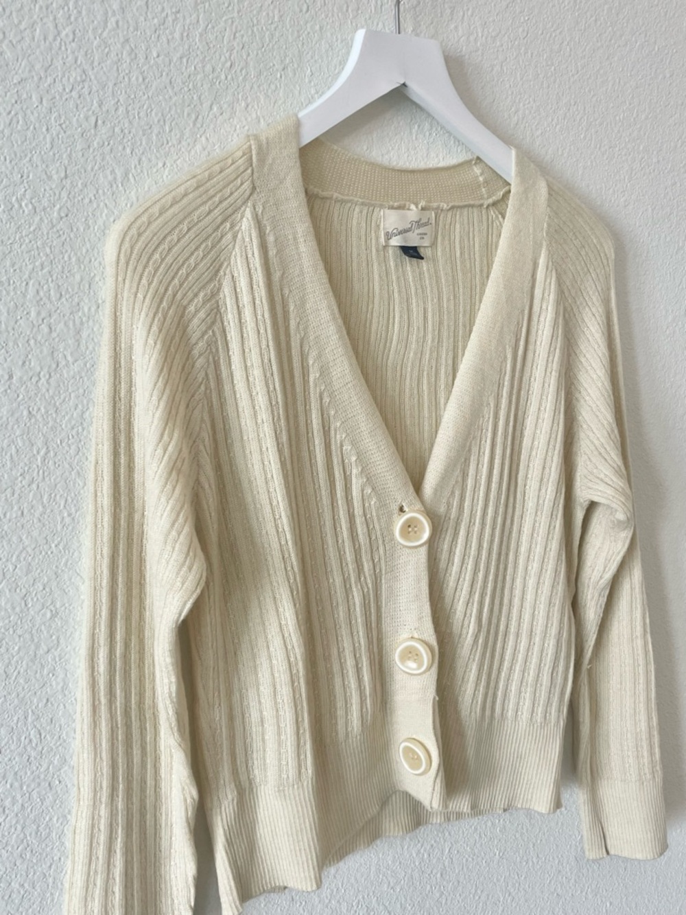 Cream Ribbed V-Neck Button Cardigan Sweater Target Universal Thread - Picture 2 of 7